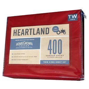 new SOLID RED Heartland 400 Thread Count 100% Cotton Sateen Weave TWIN Sheet Set